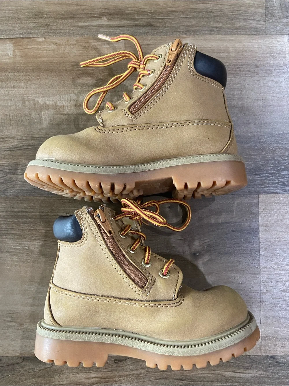 smartfit Tan Lace-Up Kids Work Boots with Side Zip